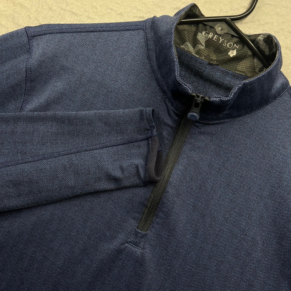 Greyson Mens S Navy Blue Herringbone Quarter Zip Golf Pullover Performance Shirt